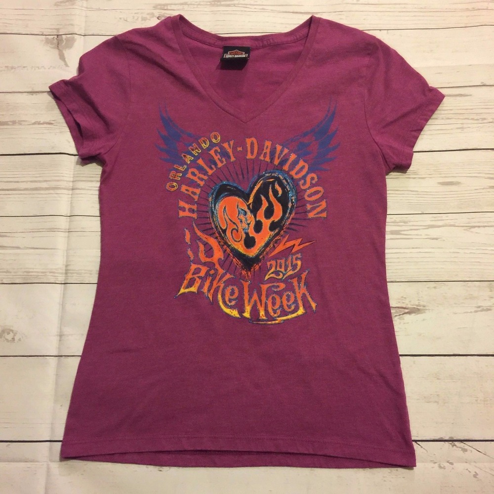 Harley Davidson Orlando Florida 2015 Bike Week Pink Purple Shirt Women's Size S